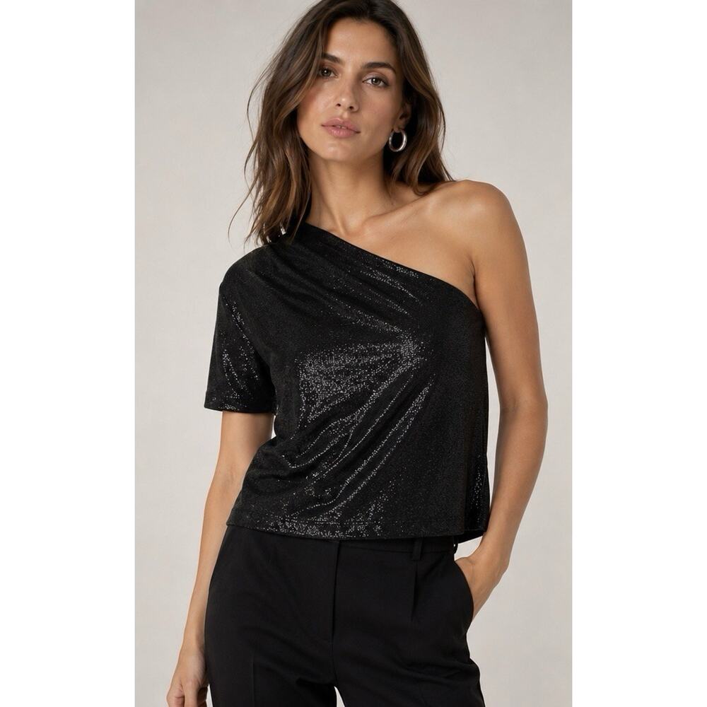 Gauge 81 Tartu Lurex One Shoulder Top XS Bl Metallic Shimmer NWT Glam Designer